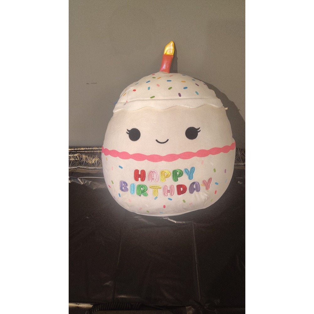 Squishmallows Kellytoy Happy Birthday Cupcake White Plush Sprinkles Candle